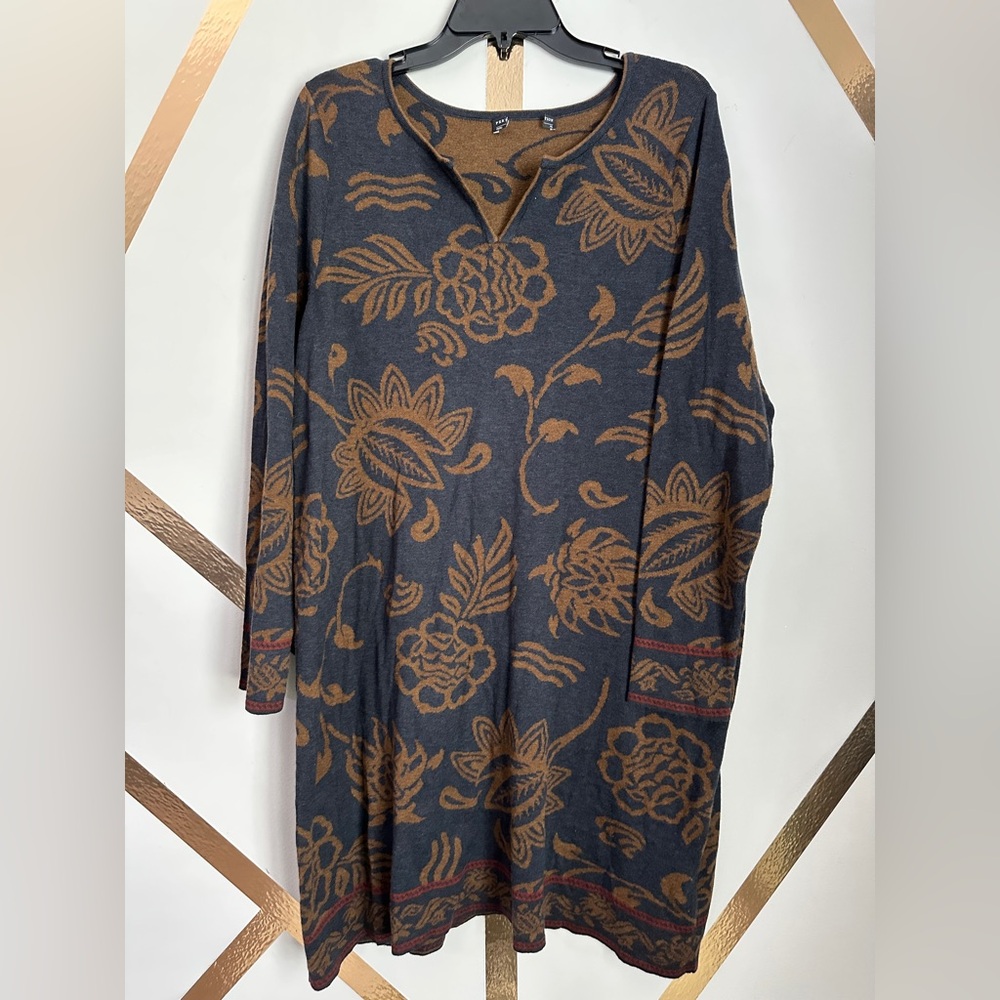 Peruvian Connection Blue and Brown Floral Dress